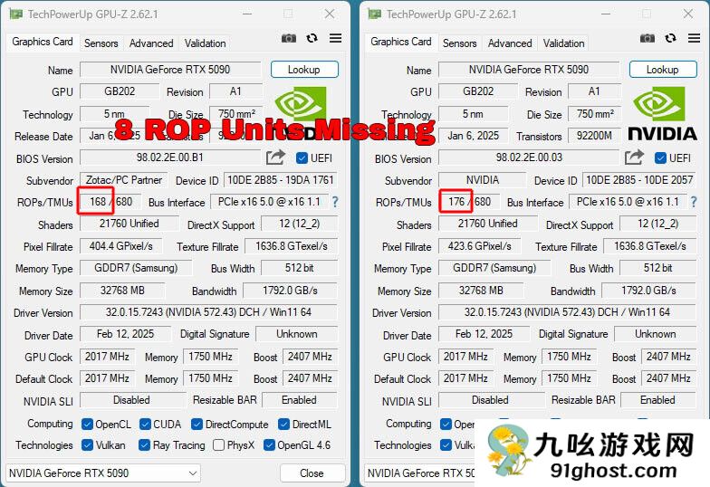 RTX 5090再曝硬件问题：光栅单元竟然缩水