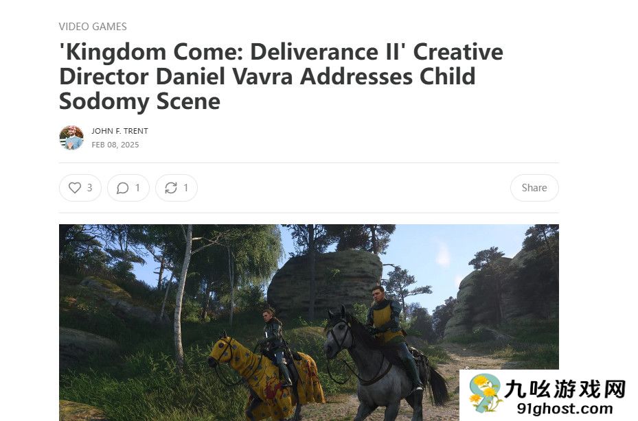 《天国：拯救2》陷入恋童癖争议 游戏中汉斯还未成年