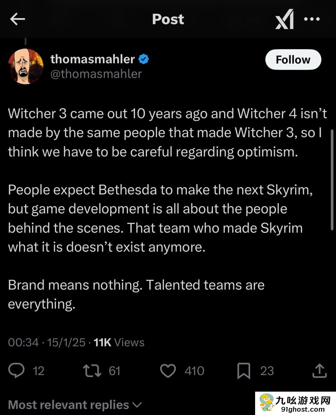 《奥日》总监：《巫师4》不是3代一批人开发 品牌没啥用