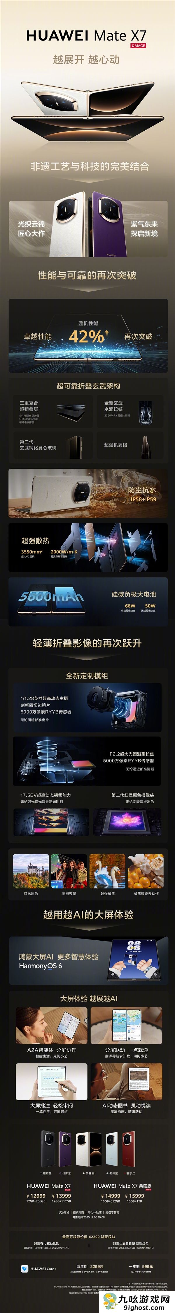 12999元起 一图了解华为Mate  X7：首发20GB内存 最强折叠屏