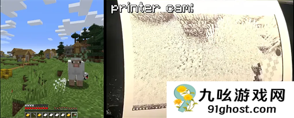 疯狂玩家脑洞大开：用打印机当显示器玩《我的世界》！每秒才0.5帧