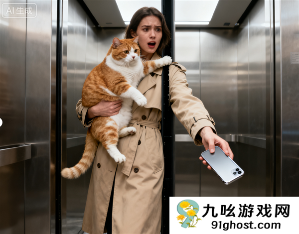 女子抱猫进电梯手机掉进电梯缝  急中生智取出手机